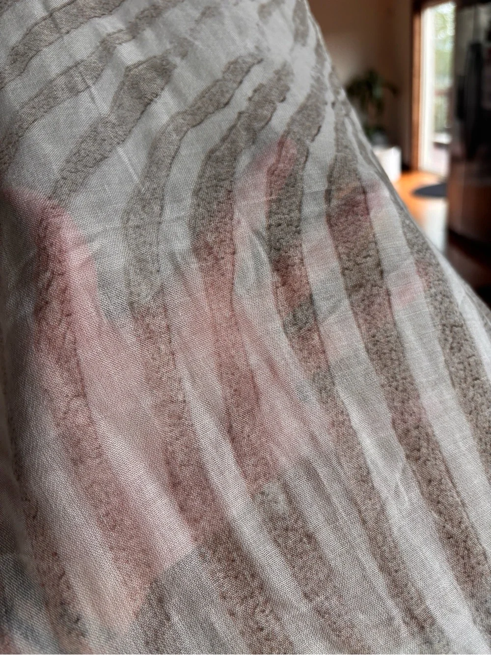 ADEAM Ivory Taupe Abstract Sheer Scarf 19” x 72” NWOT MSRP $425